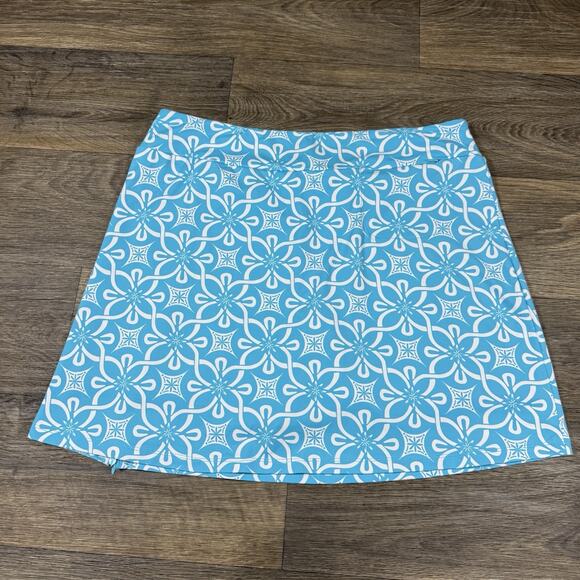 Lulu B L Skort Zippered Thigh Slit Two Zip Pockets Light Blue White UPF 50 - Picture 11 of 11